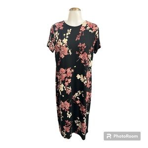J.Jill Wearever Collection Soft Stretchy Jersey Knit Midi Dark Floral Dress S